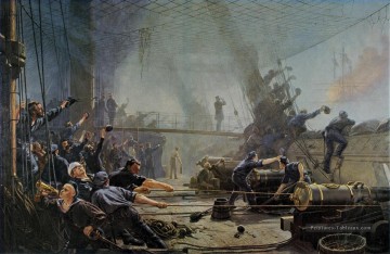 Ombord père frigatten Niels Juel Batailles navale Peinture à l'huile